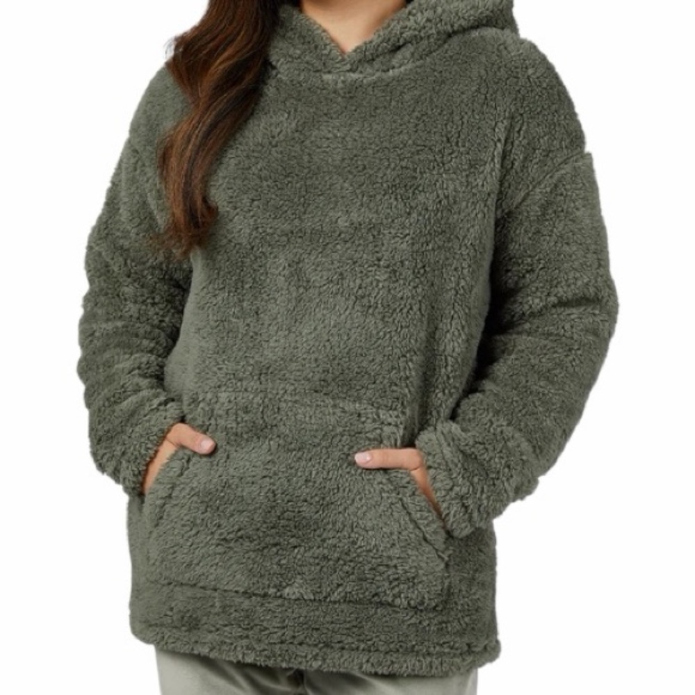32 DEGREES Women’s Soft Sherpa Pullover Hoodie, Size L, Color Thyme (Green)